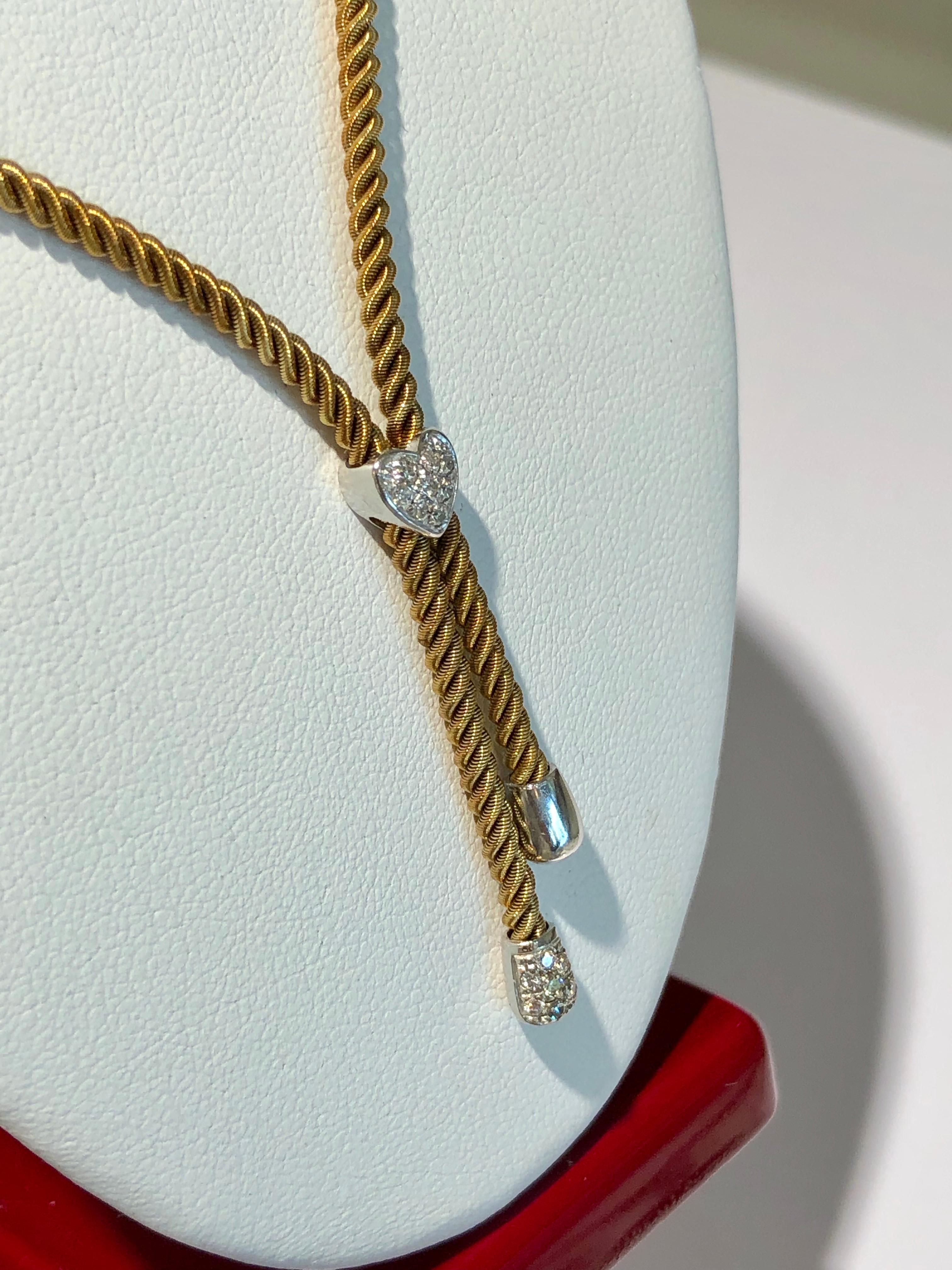 VINTAGE 14K YELLOW GOLD VINTAGE DIAMOND LARIAT ROPE NECKLACE FOR ALL OCCASIONS.  MADE WITH 14K YELLOW GOLD  
WIDTH ROPE  3.8mm DIAMETER x 16