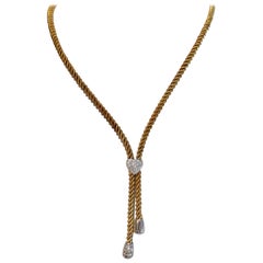 Vintage Yellow Gold Rope Chain Necklace with Diamond Accents