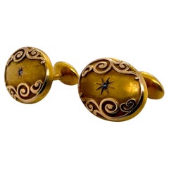 Gemelli vintage in oro giallo con diamante taglio rosa