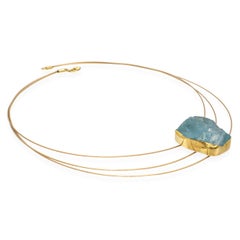 Vintage Yellow Gold Rough Aquamarine Cable Slider Necklace