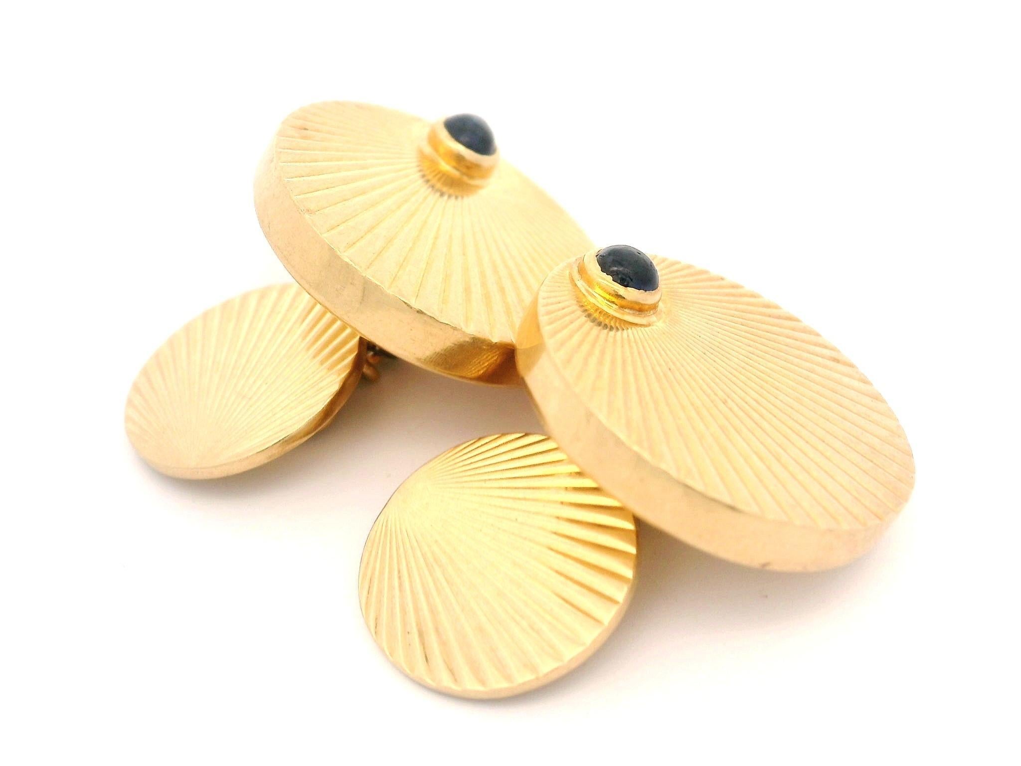 Gemelli d'epoca in oro giallo con zaffiro cabochon rotondo, scanalati e allungati in vendita 5