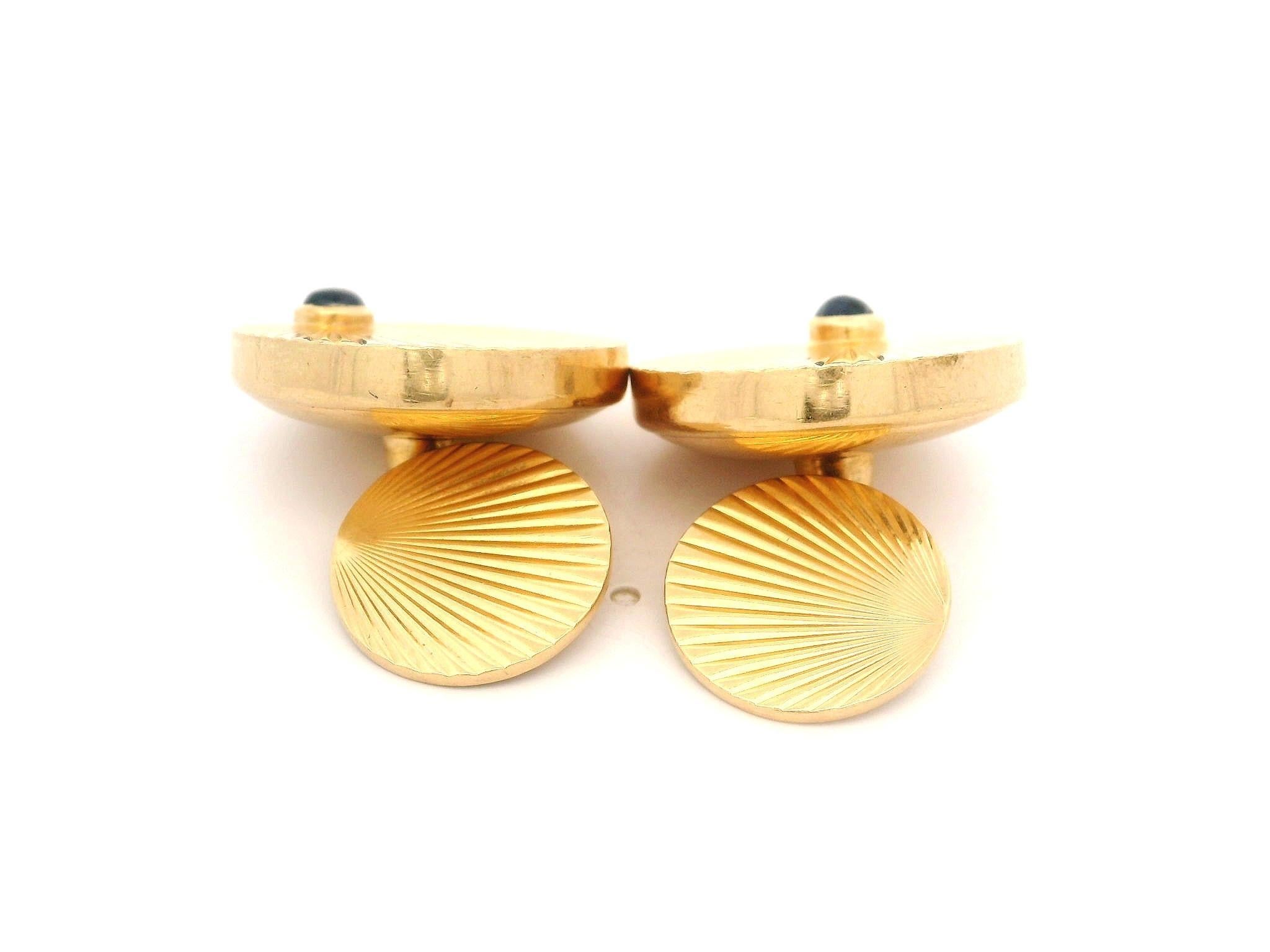 Gemelli d'epoca in oro giallo con zaffiro cabochon rotondo, scanalati e allungati in vendita 3
