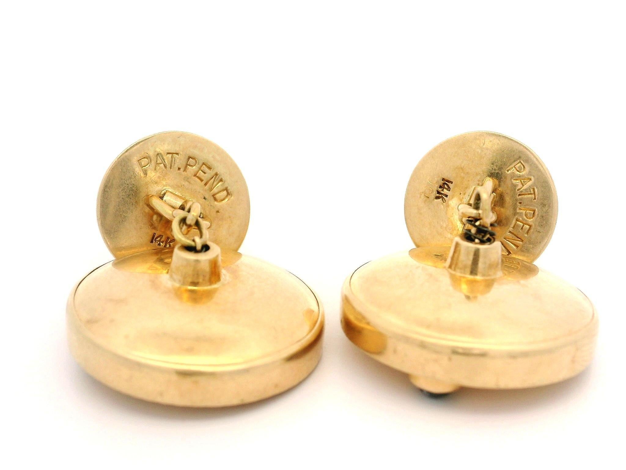 Gemelli d'epoca in oro giallo con zaffiro cabochon rotondo, scanalati e allungati in vendita 4
