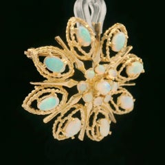 Vintage Yellow Gold Round & Oval Cabochon Opal Floral Pin Brooch Pendant