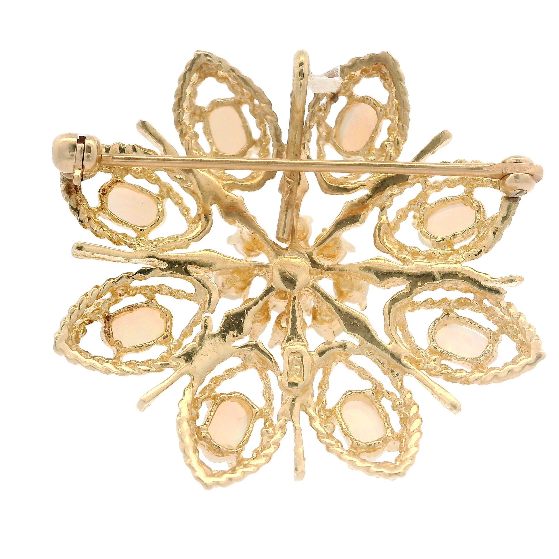 Women's Vintage Yellow Gold Round & Oval Cabochon Opal Floral Pin Brooch Pendant For Sale