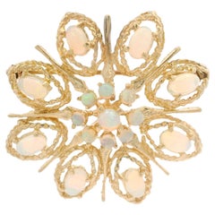 Vintage Yellow Gold Round & Oval Cabochon Opal Floral Pin Brooch Pendant