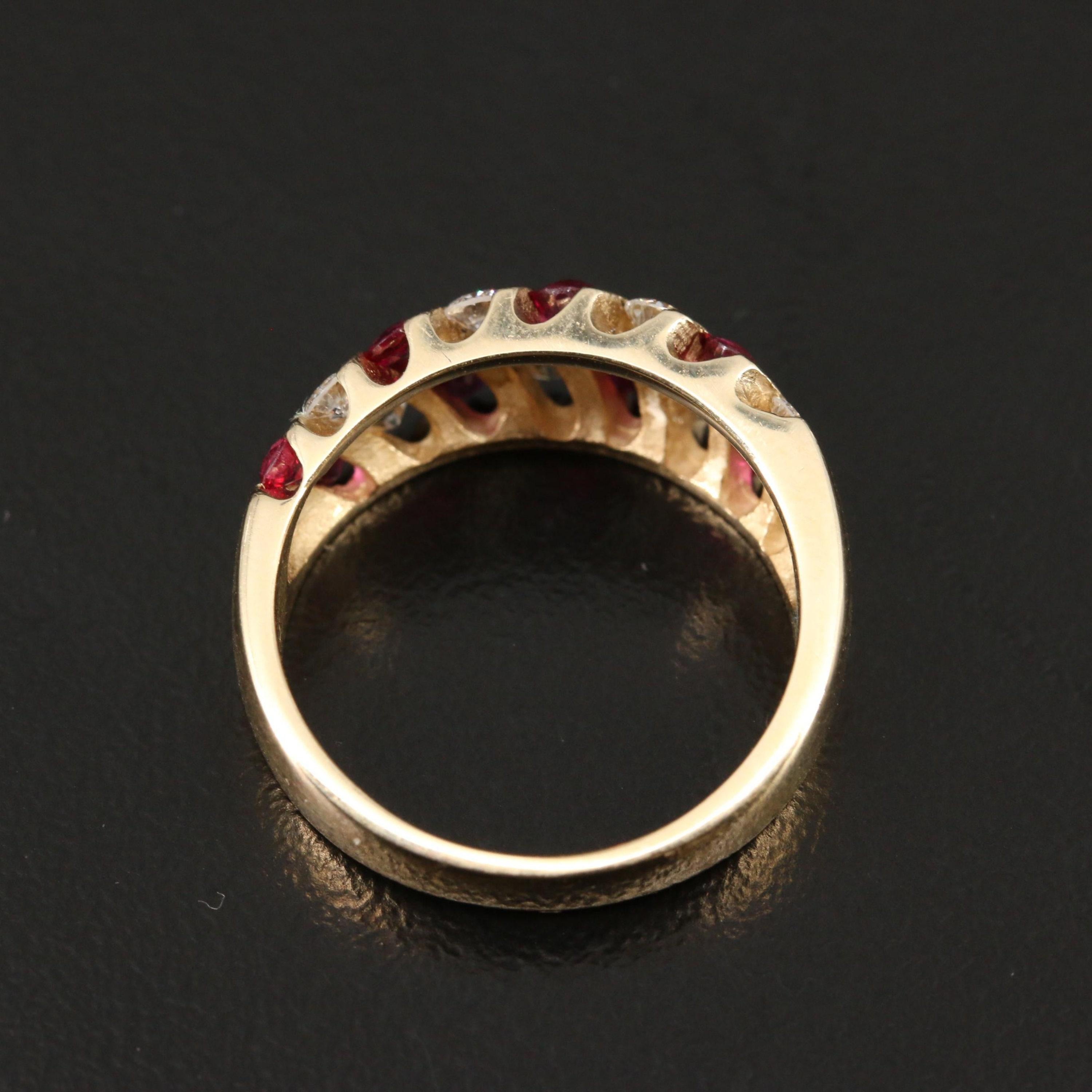 For Sale:  Vintage Yellow Gold Ruby Wedding Band, Minimalist Ruby Diamond Engagement Ring 2