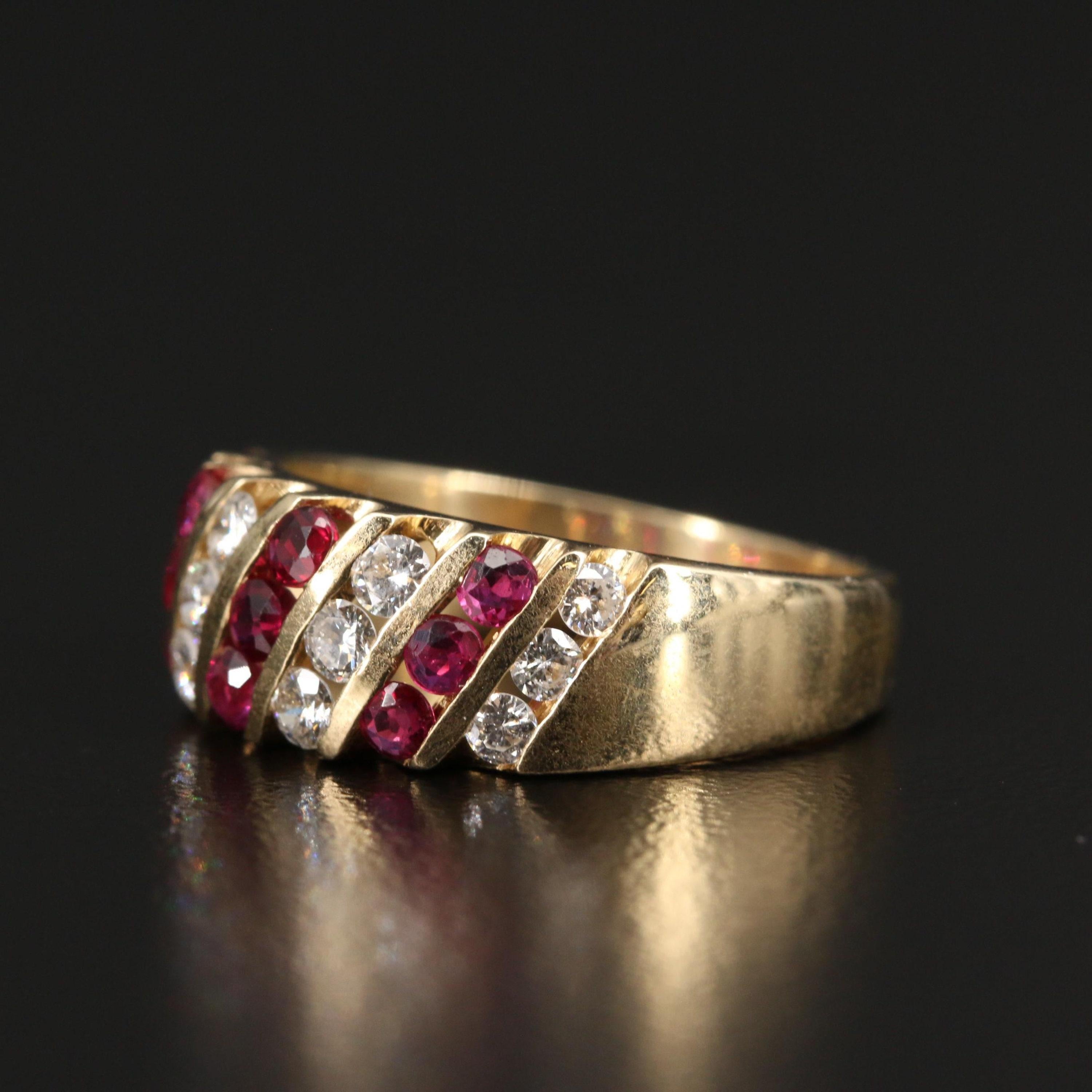 For Sale:  Vintage Yellow Gold Ruby Wedding Band, Minimalist Ruby Diamond Engagement Ring 3