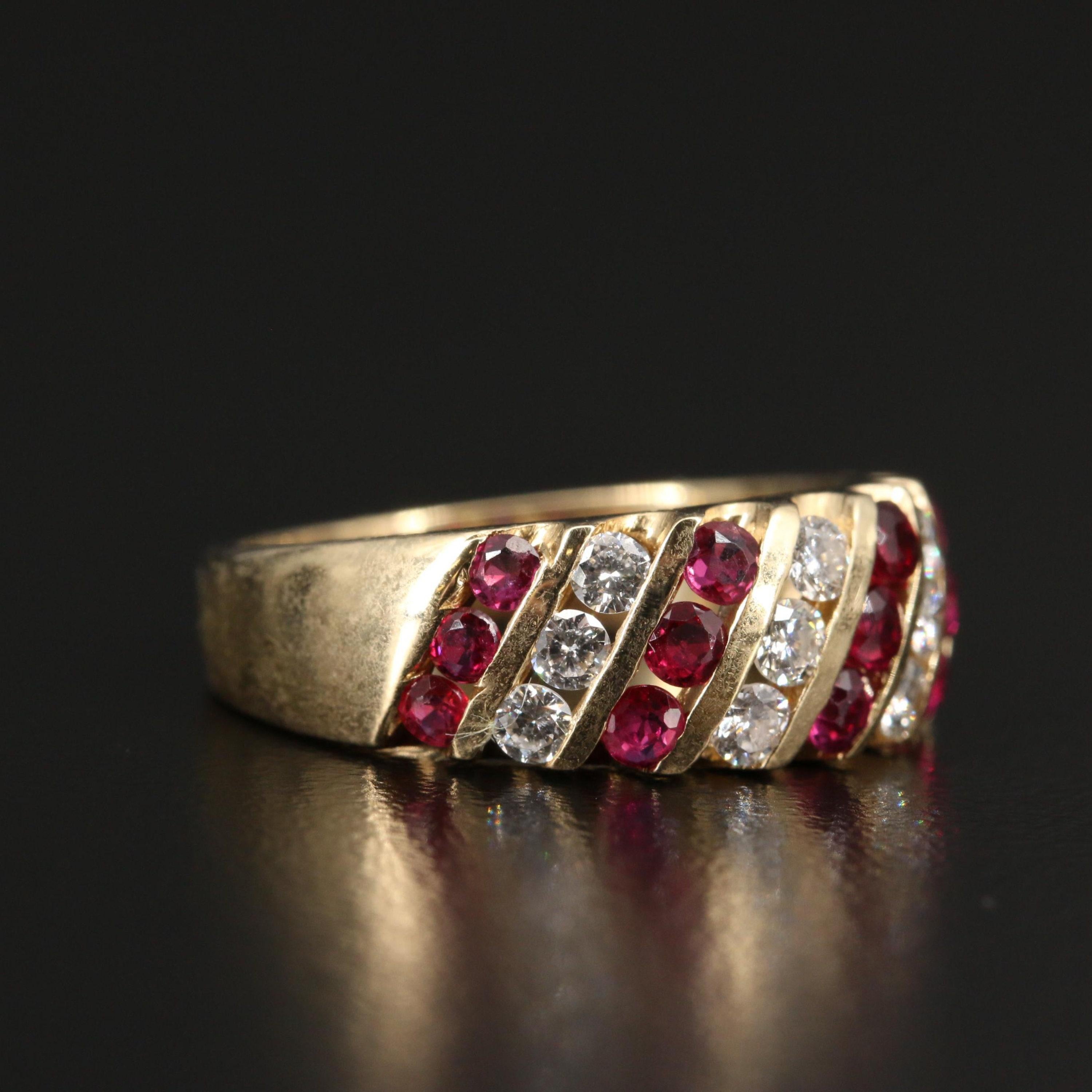 For Sale:  Vintage Yellow Gold Ruby Wedding Band, Minimalist Ruby Diamond Engagement Ring 4