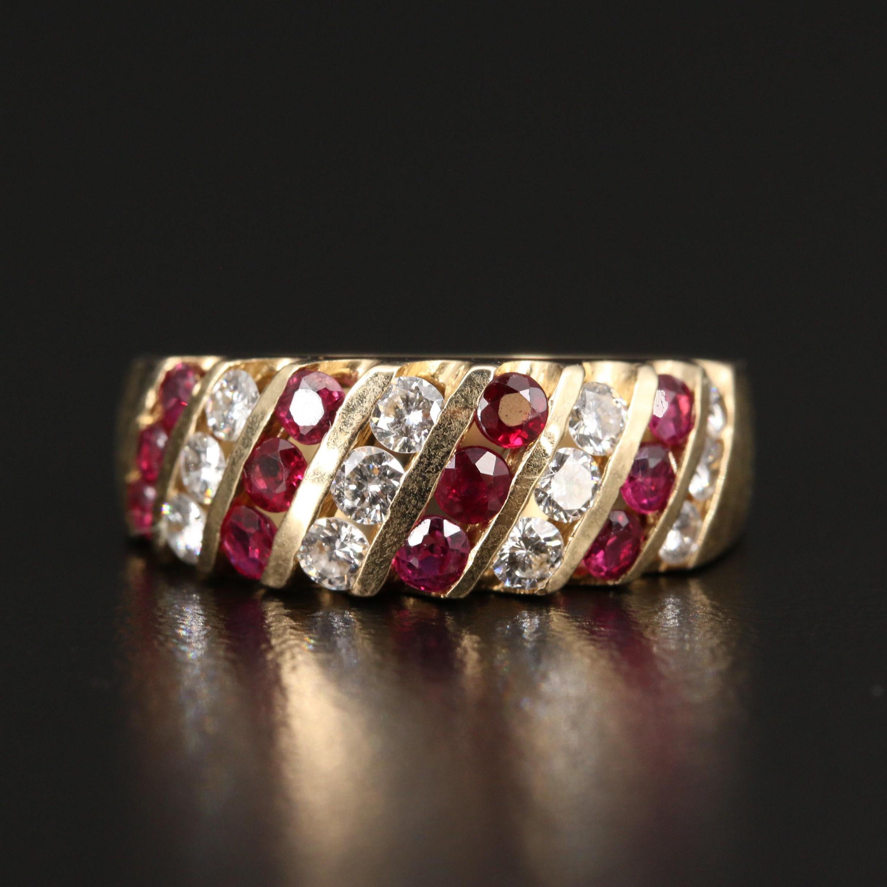 For Sale:  Vintage Yellow Gold Ruby Wedding Band, Minimalist Ruby Diamond Engagement Ring 6