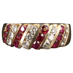 Vintage Yellow Gold Ruby Wedding Band, Minimalist Ruby Diamond Engagement Ring