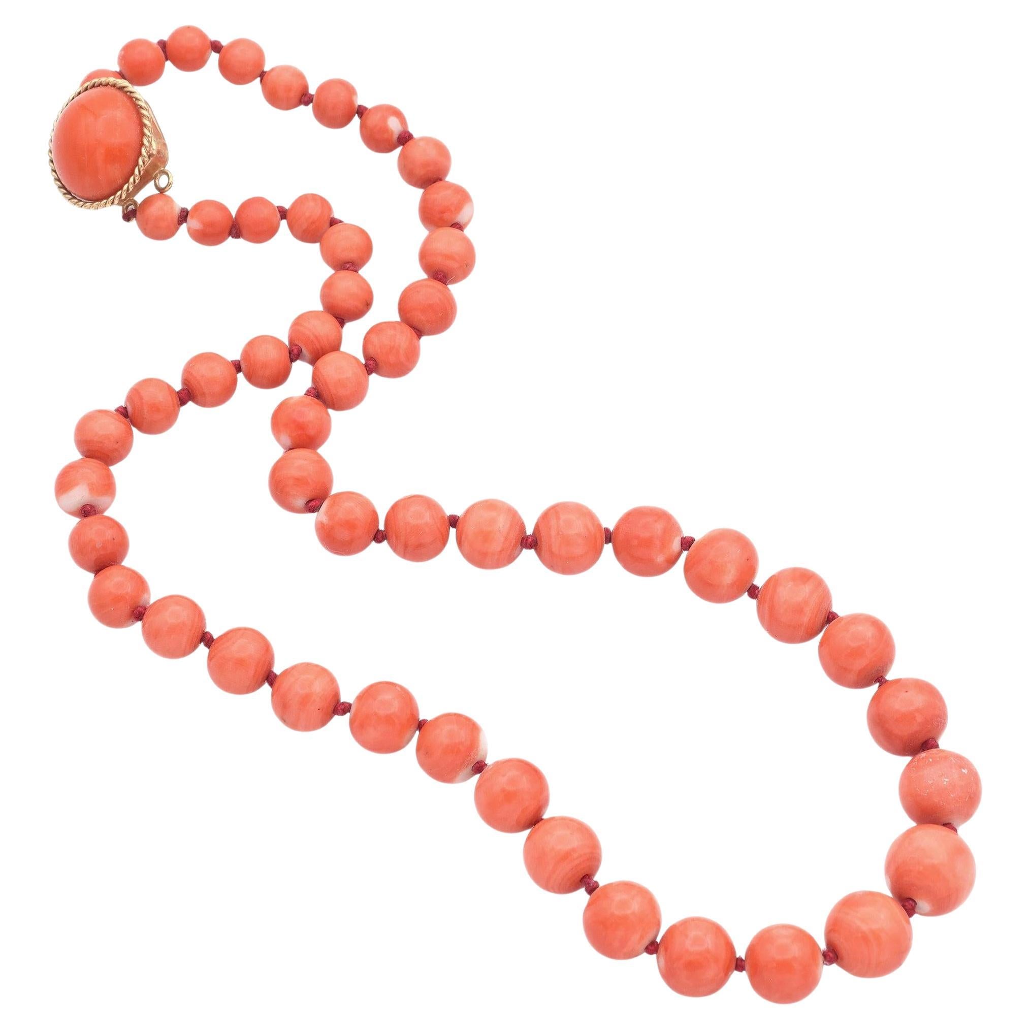 Vintage oro giallo, salmone, corallo rosso, collana di perline graduate