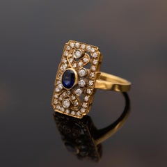 Vintage Yellow Gold Sapphire and Diamond Art Deco Style Cocktail Ring