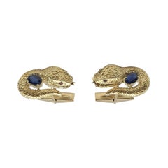 Vintage Yellow Gold Sapphire and Ruby Set Snake form Cufflinks