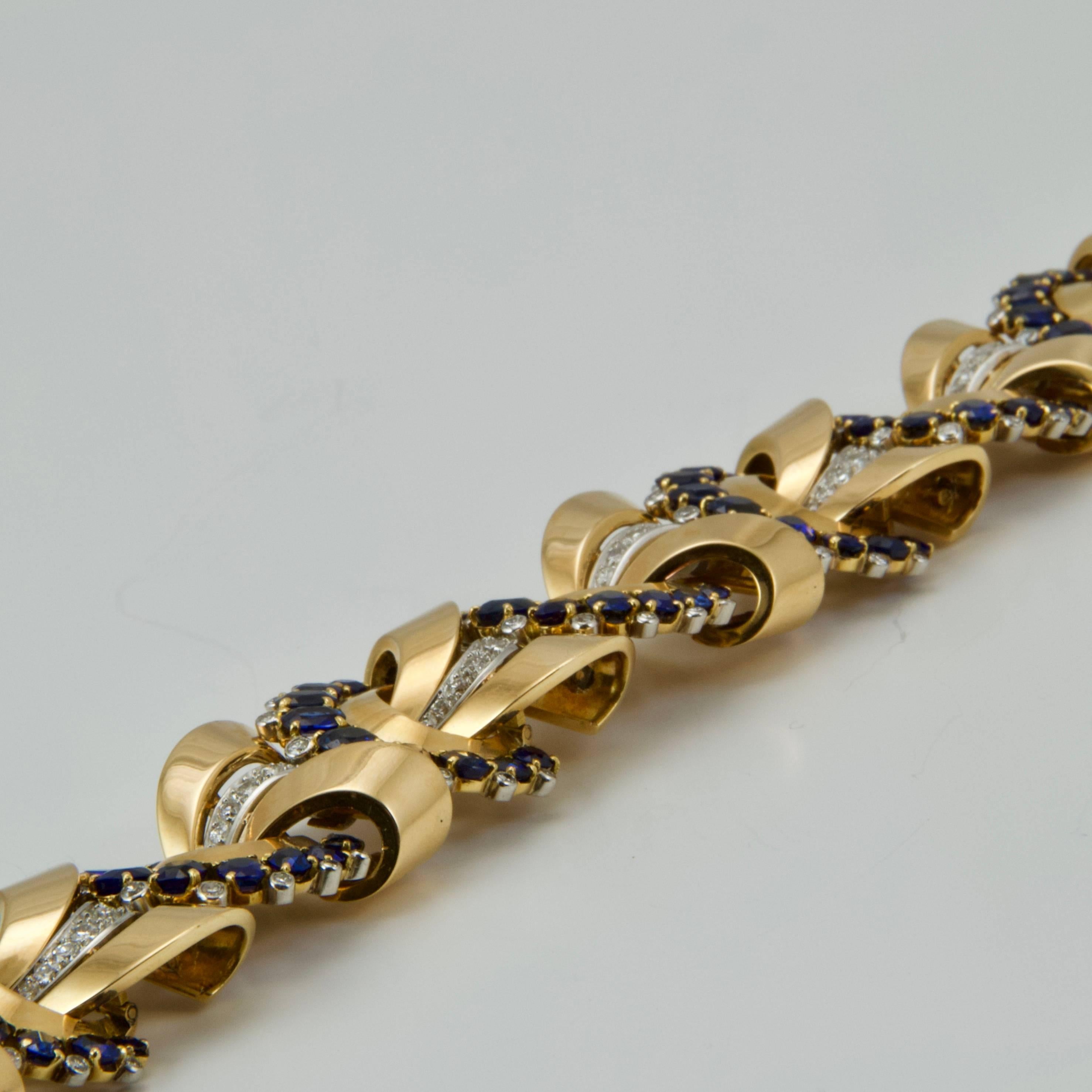  Yellow Gold Sapphires and Diamonds Bracelet circa 1950 5