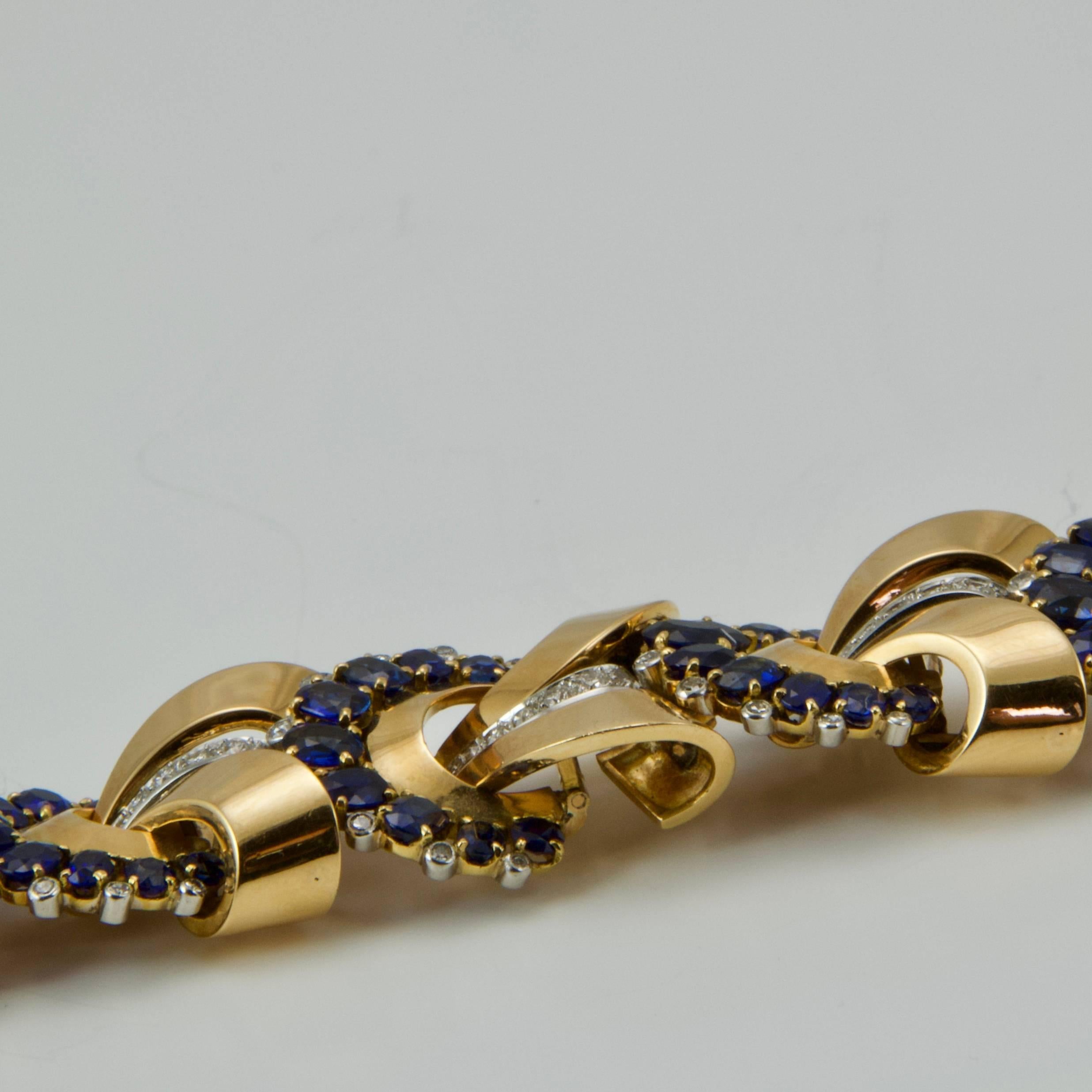  Yellow Gold Sapphires and Diamonds Bracelet circa 1950 6