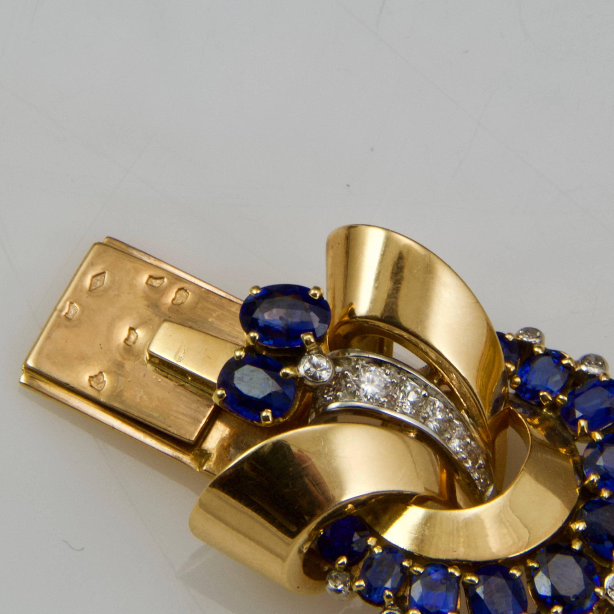  Yellow Gold Sapphires and Diamonds Bracelet circa 1950 7