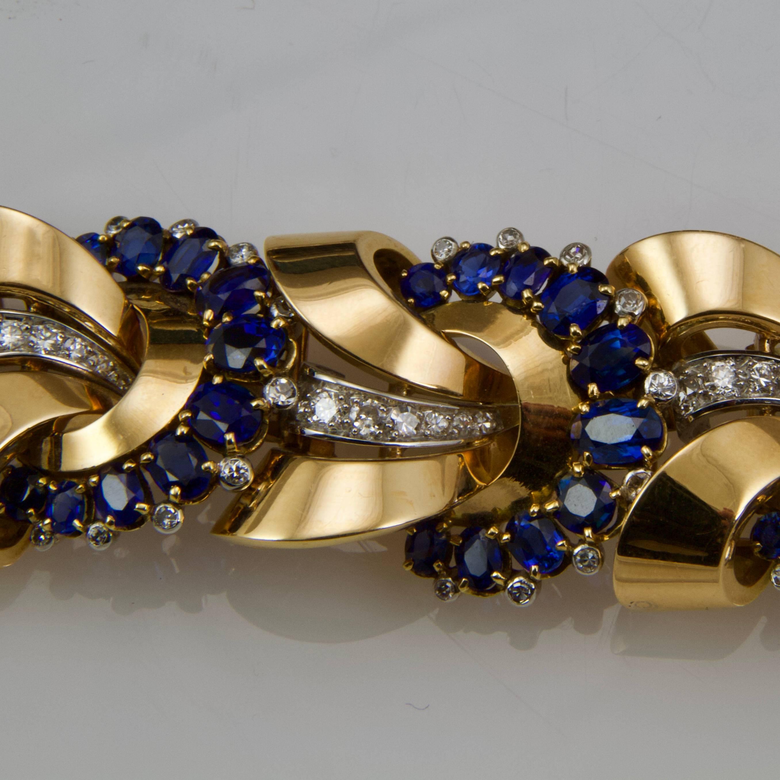  Yellow Gold Sapphires and Diamonds Bracelet circa 1950 8