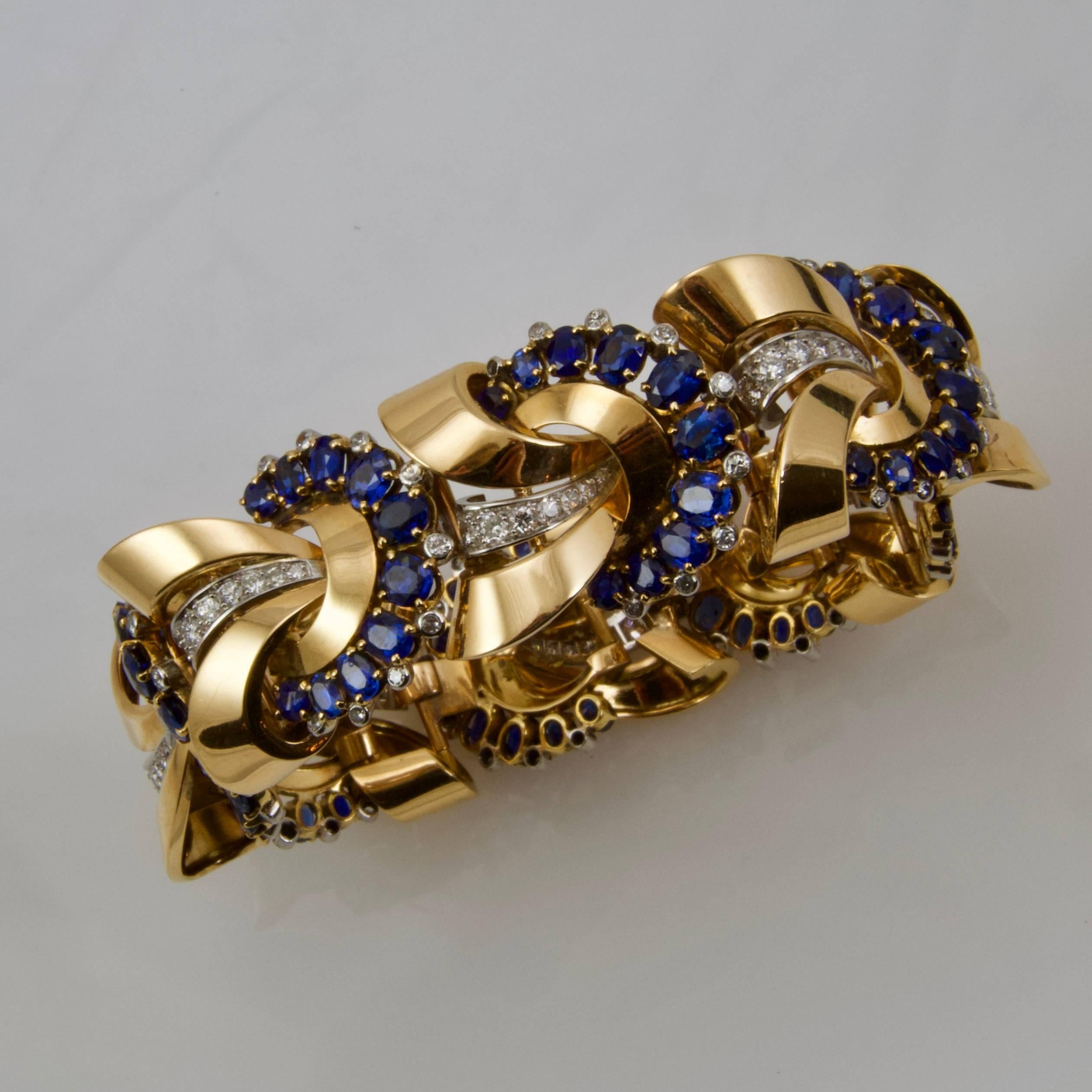  Yellow Gold Sapphires and Diamonds Bracelet circa 1950 1