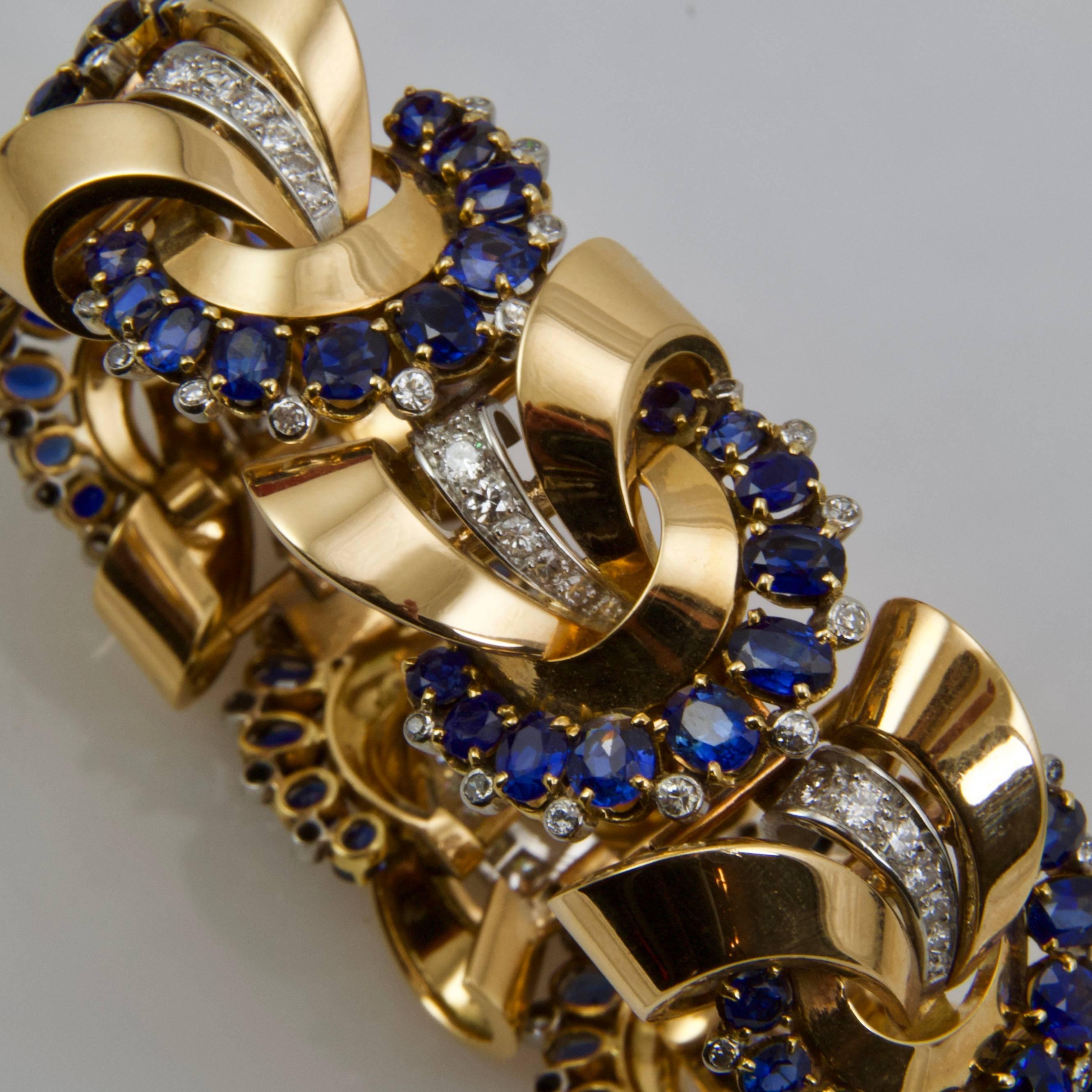  Yellow Gold Sapphires and Diamonds Bracelet circa 1950 2