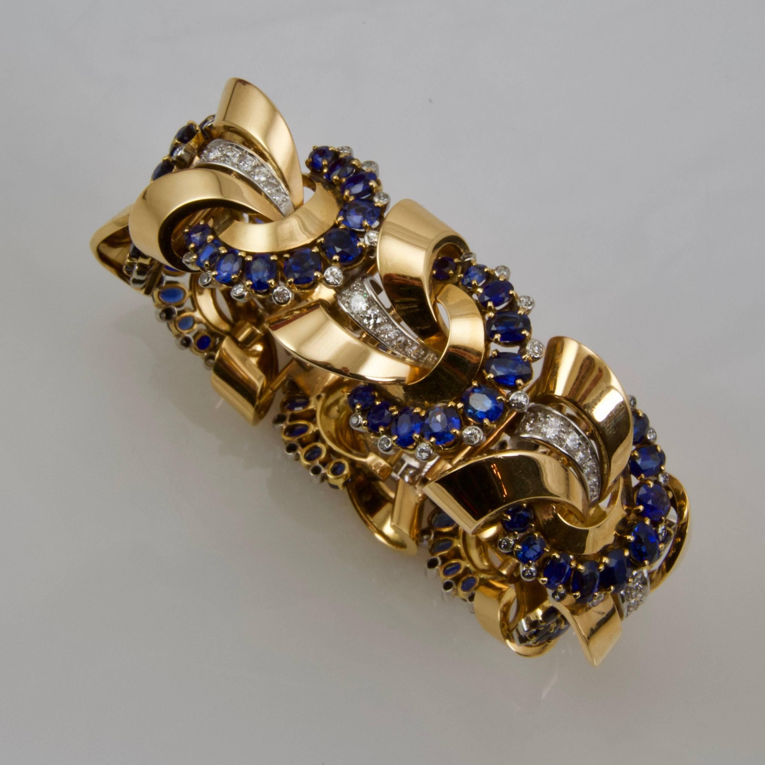  Yellow Gold Sapphires and Diamonds Bracelet circa 1950 3