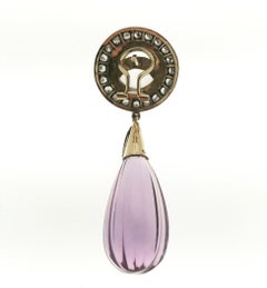 Vintage Yellow Gold, Silver, Amethyst, Moonstones and Old Cut Diamonds Earrings