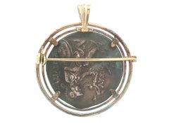 Vintage Yellow Gold Silver Ancient Alexander The Great Coin Pin Brooch Pendant