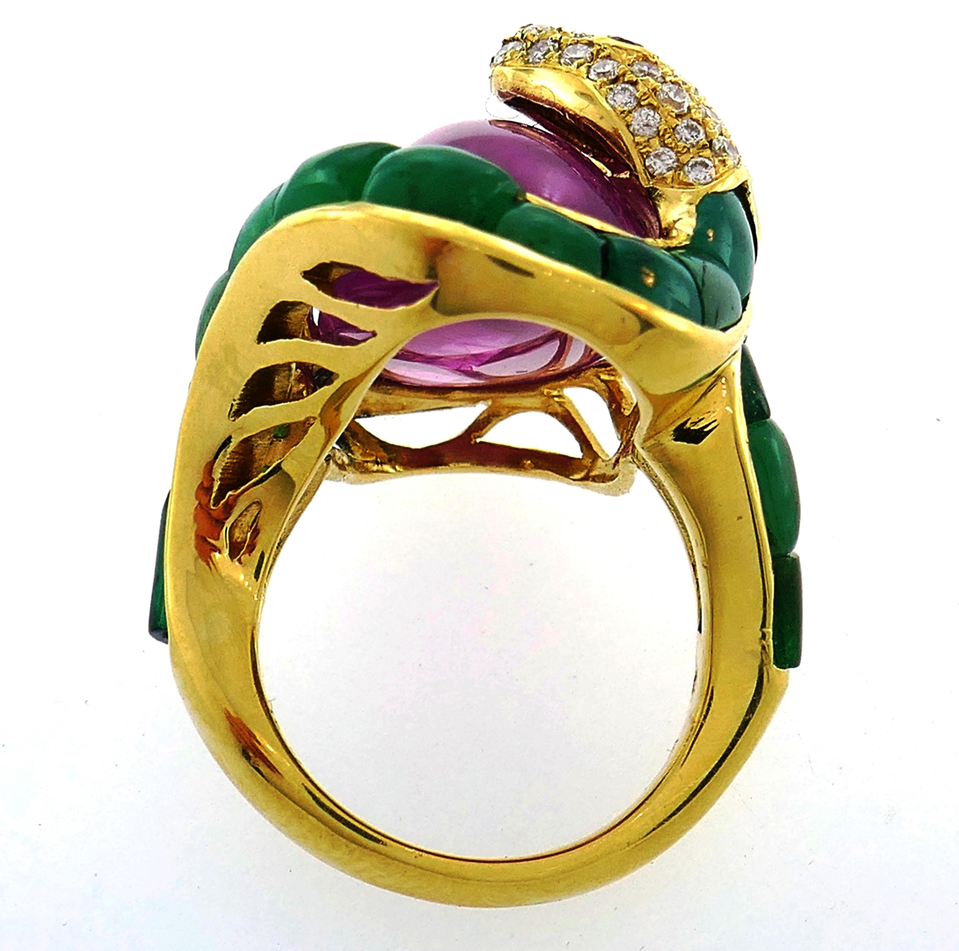Vintage Yellow Gold Snake Ring with Diamond Ruby Emerald 5