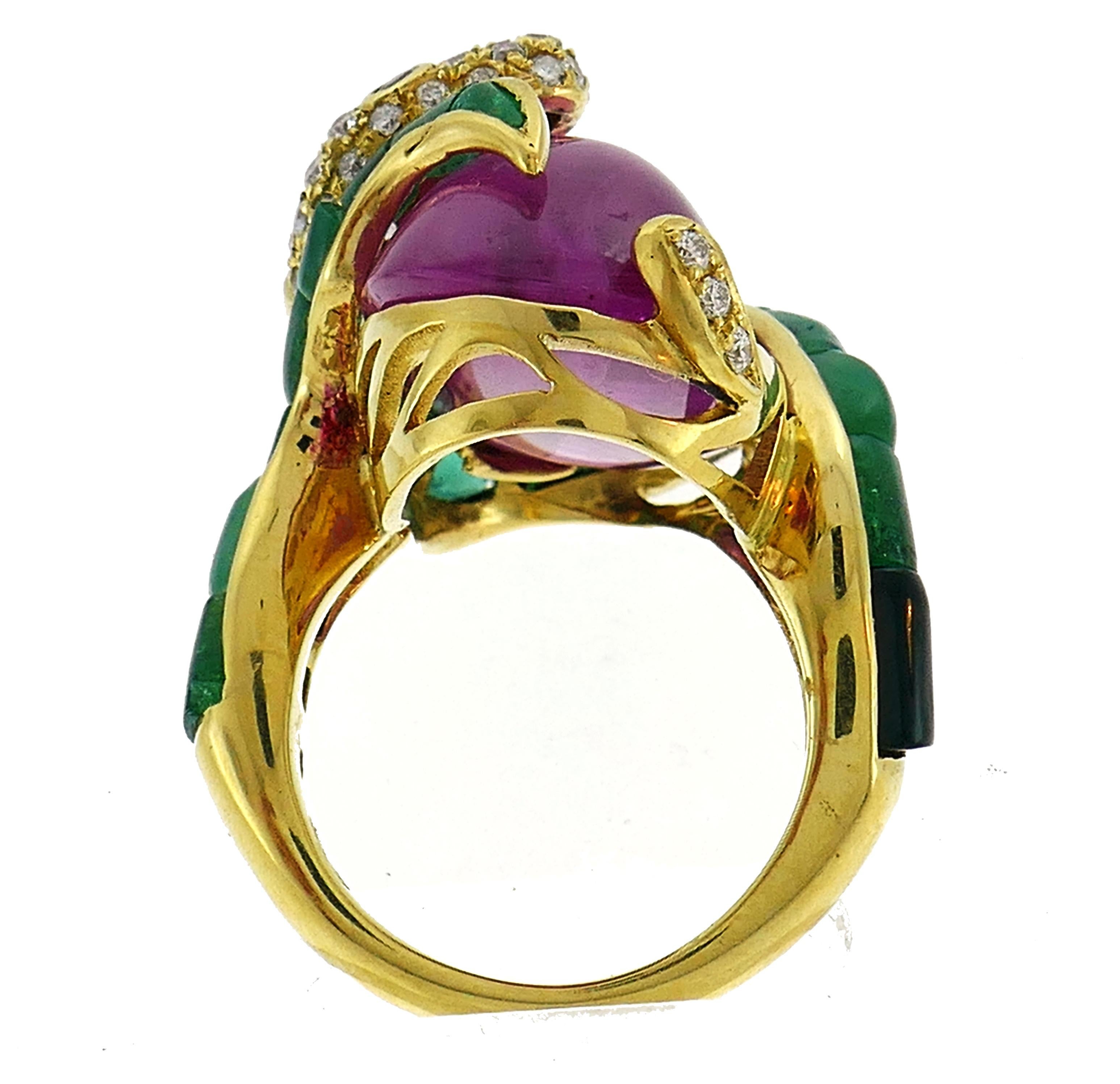 Vintage Yellow Gold Snake Ring with Diamond Ruby Emerald 4