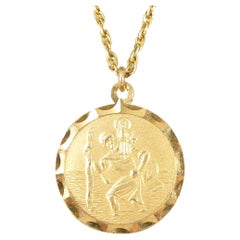 Vintage Yellow Gold St Christopher Necklace on Yellow Gold Rope Chain