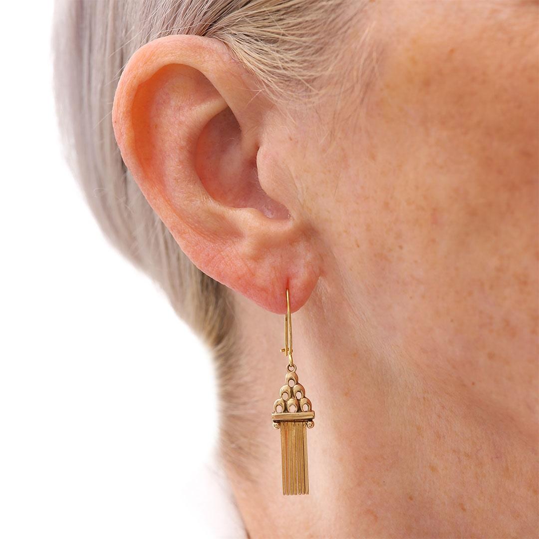 Vintage Yellow Gold Tassel Drop Earrings Circa 1990 For Sale 3