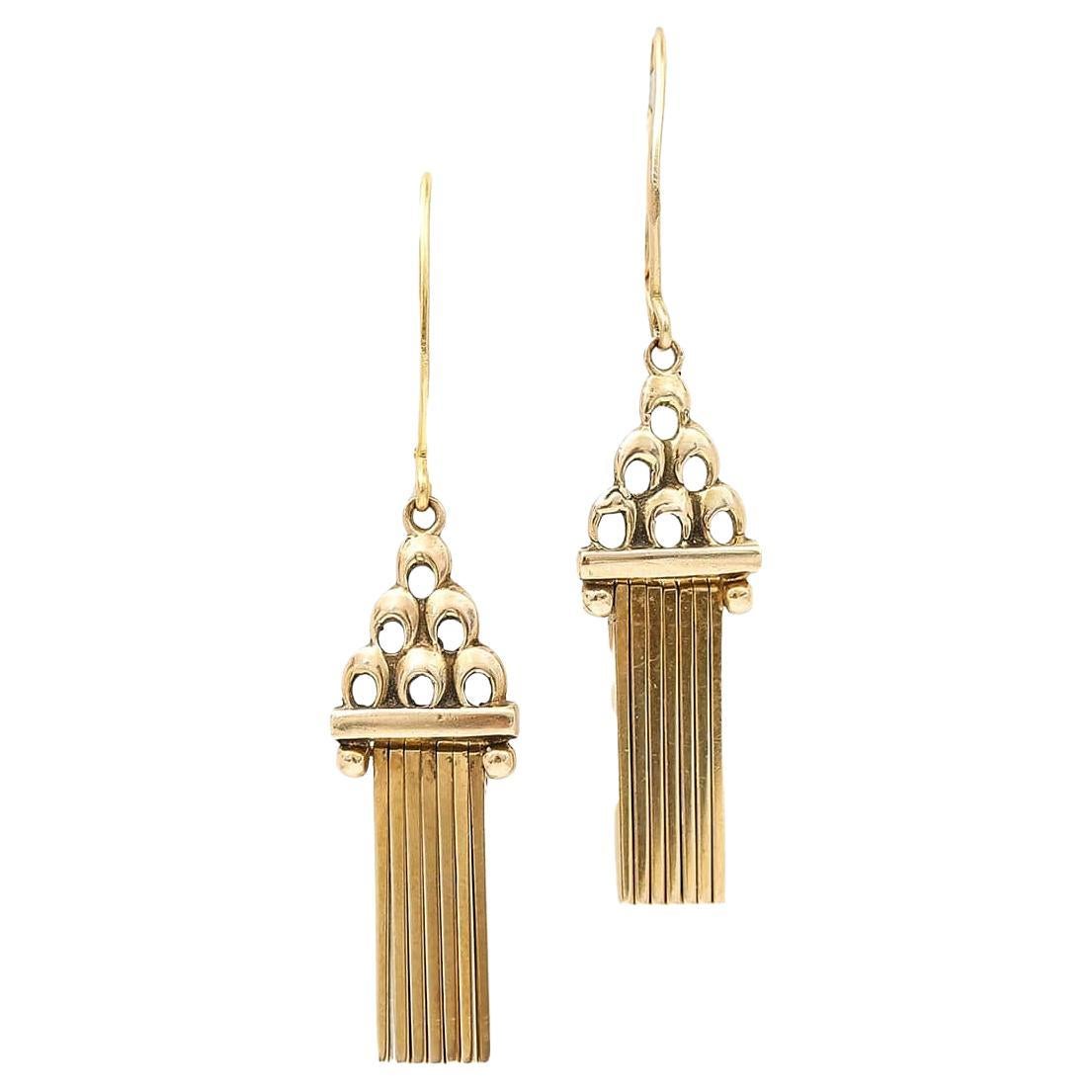 Vintage Yellow Gold Tassel Drop Earrings Circa 1990 For Sale