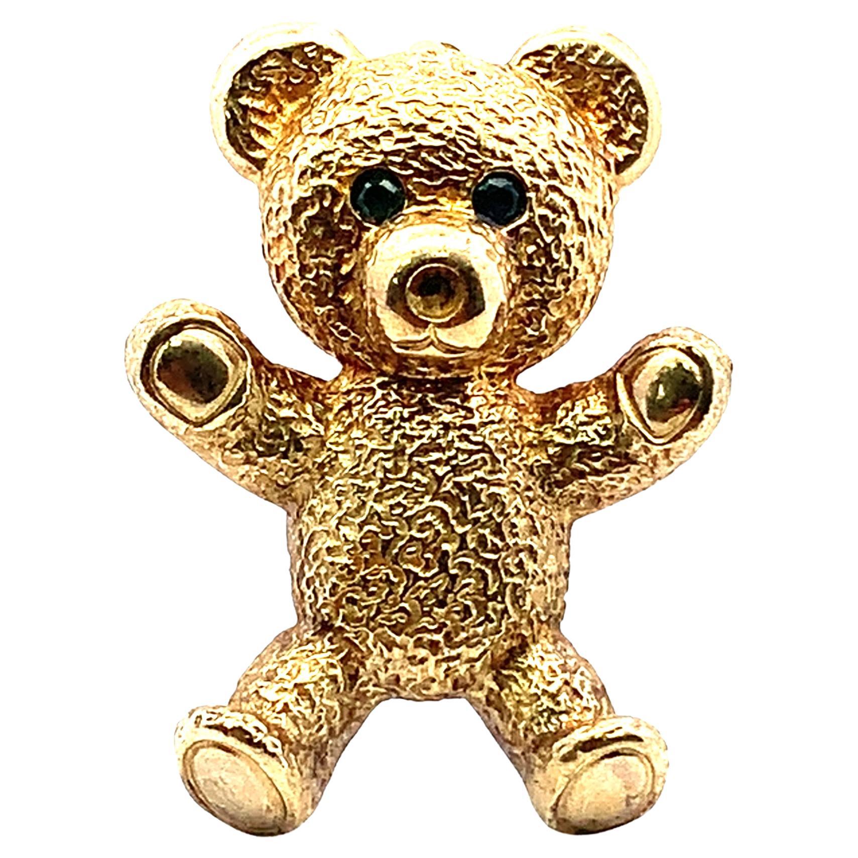 Vintage Gelbgold Teddybär Brosche im Angebot