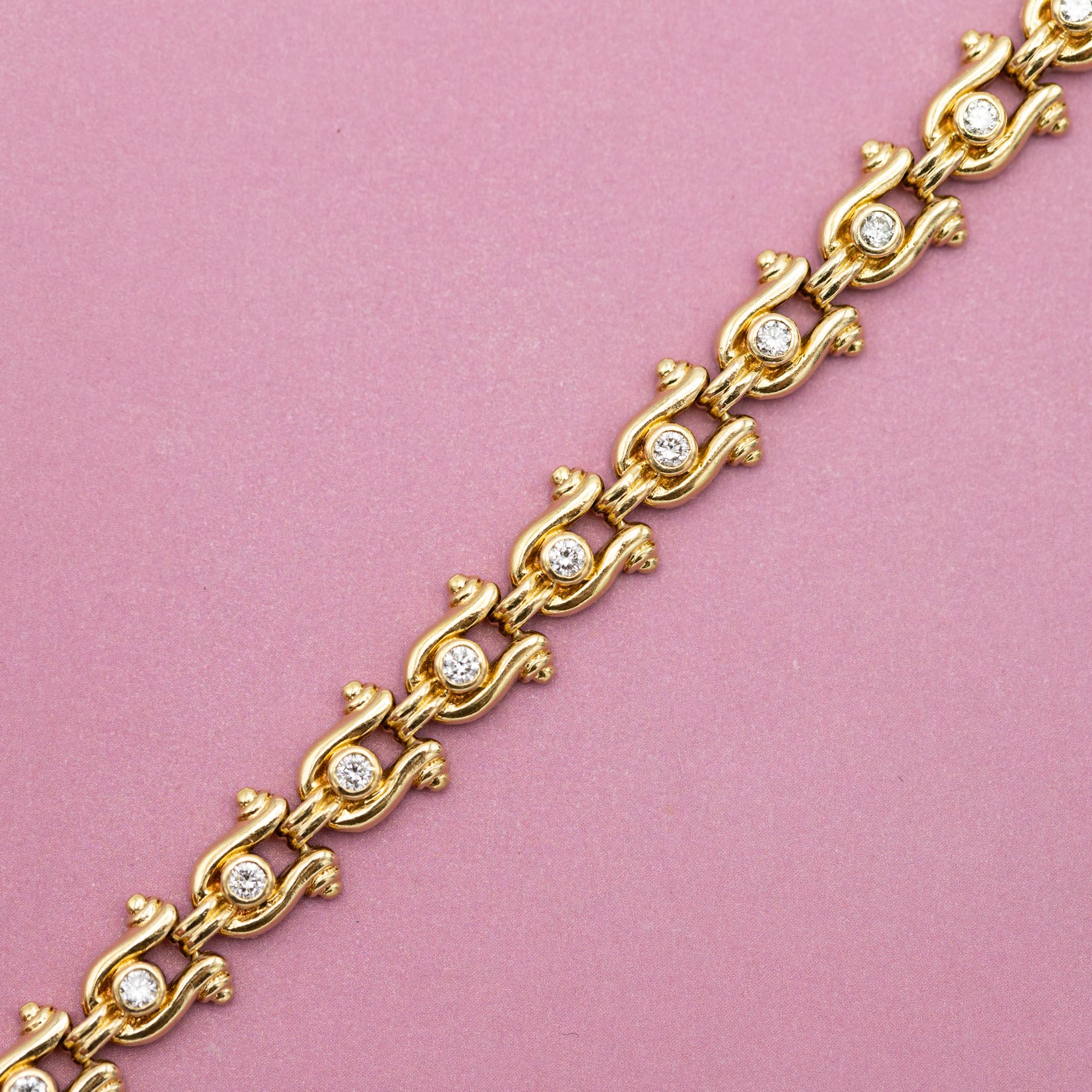 Brilliant Cut Vintage yellow gold Tennis bracelet - Horse shoe - 12.5 gr - 0.62 ct diamonds