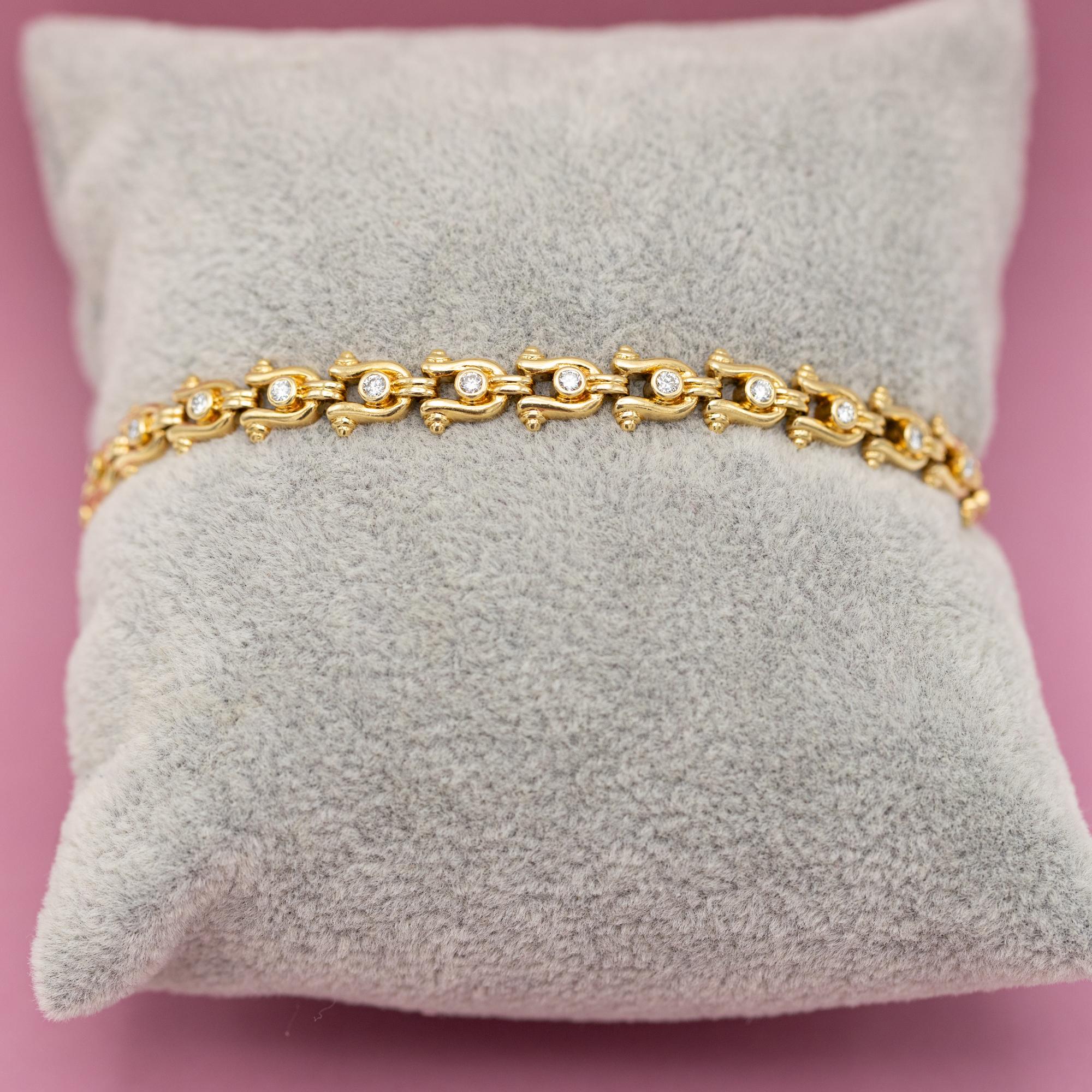 Bracelet tennis vintage en or jaune - Chaussures de cheval - 12,5 g - 0,62 carat de diamants 3