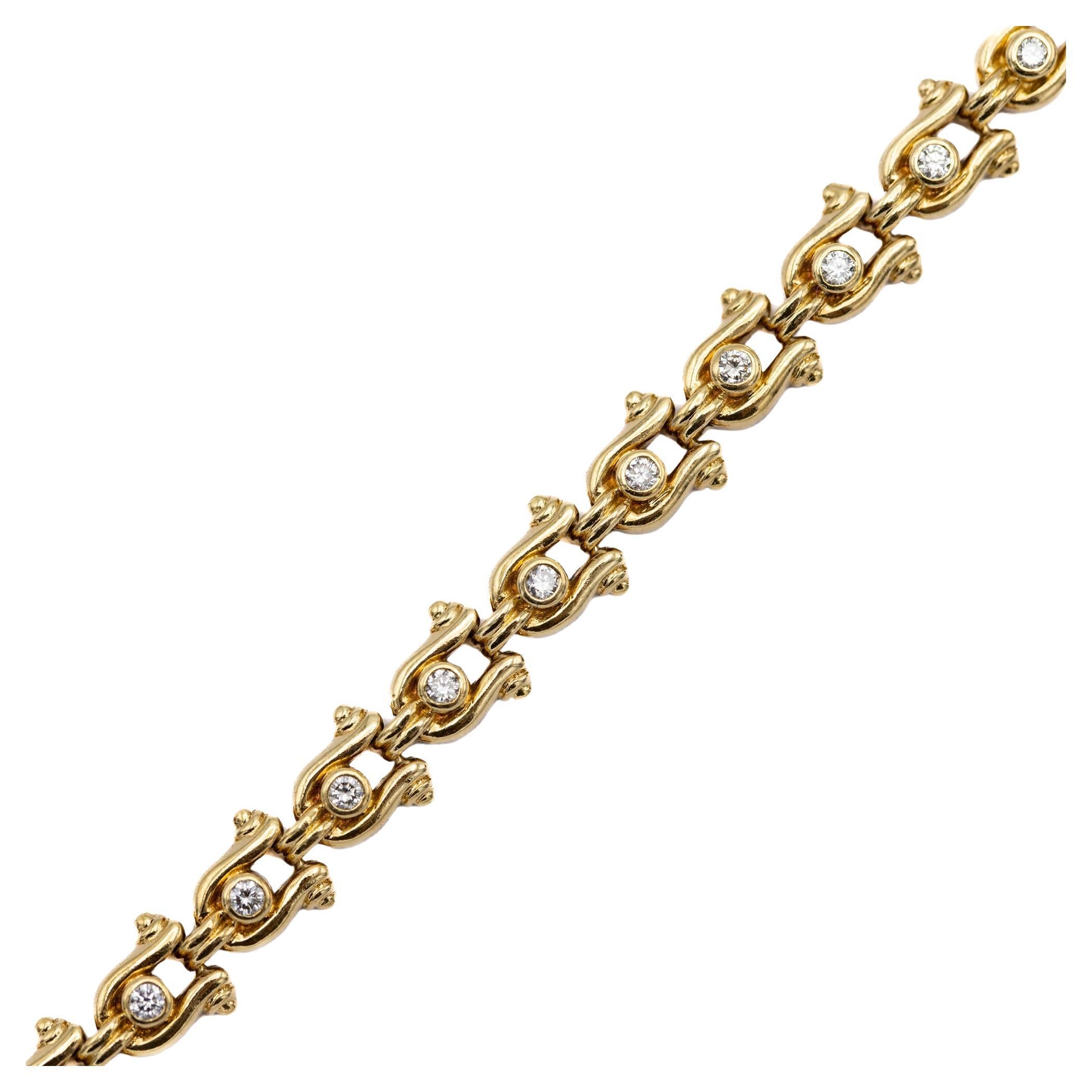 Vintage yellow gold Tennis bracelet - Horse shoe - 12.5 gr - 0.62 ct diamonds For Sale