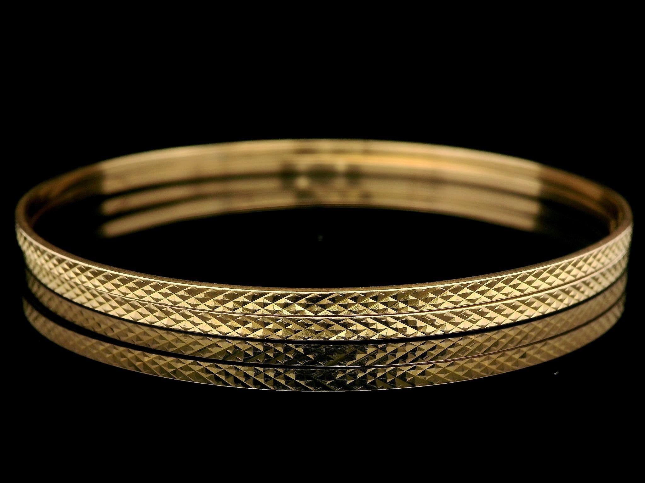 Women's Vintage Yellow Gold Textured Baby Little Girl Slip On Pair of Bangle Bracelets