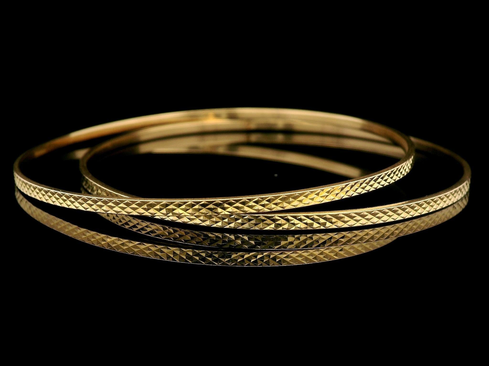 Vintage Yellow Gold Textured Baby Little Girl Slip On Pair of Bangle Bracelets 2