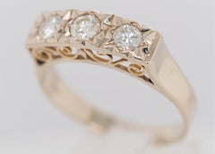 Vintage Yellow Gold Three-Stone Diamond Filigree Engagement Ring