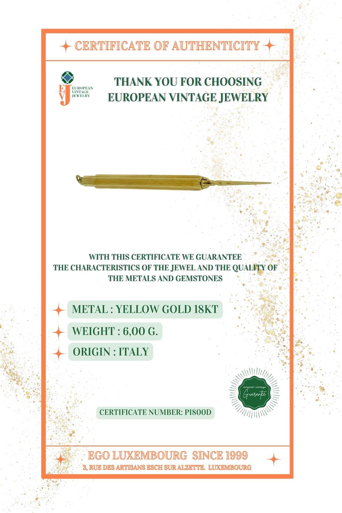 Vintage Yellow Gold Toothpick Pendant For Sale 3