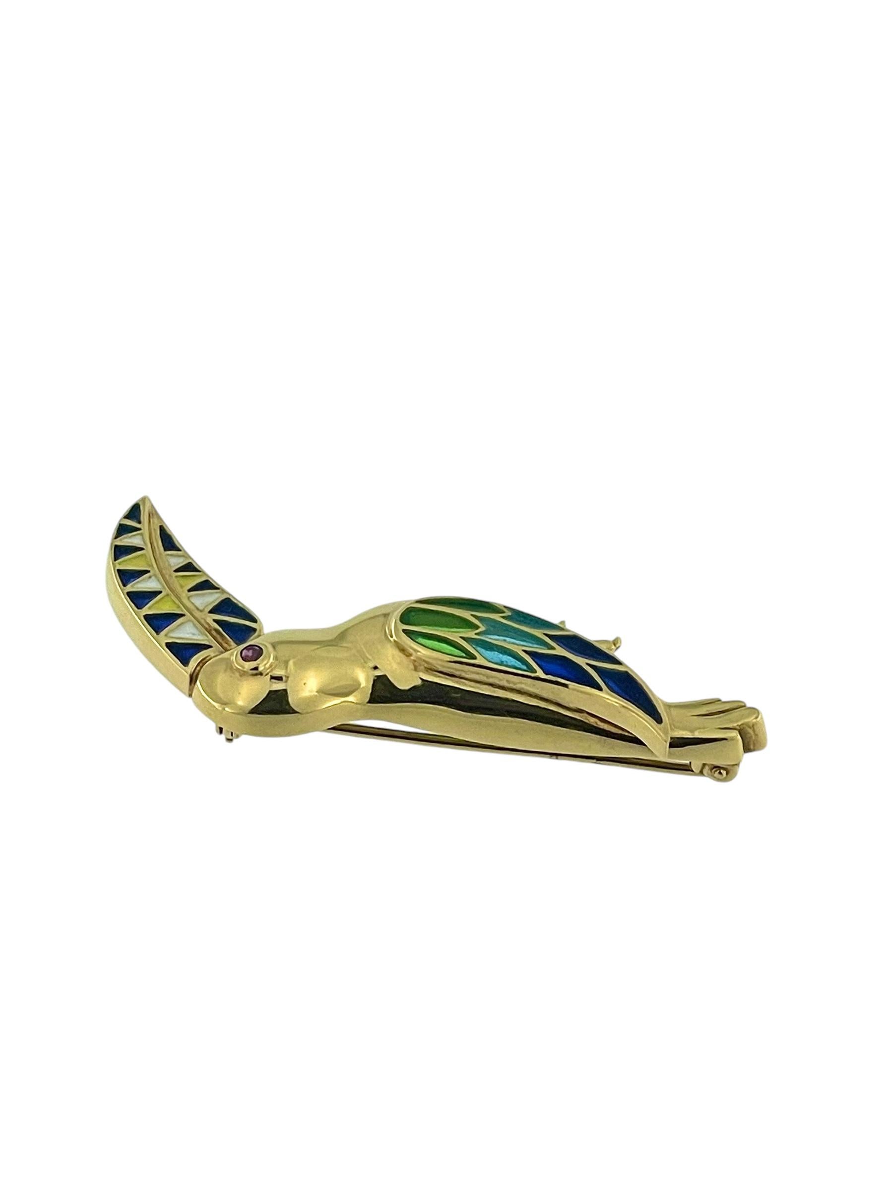 Brilliant Cut Vintage Yellow Gold Toucan Brooche with Enamel and Ruby For Sale