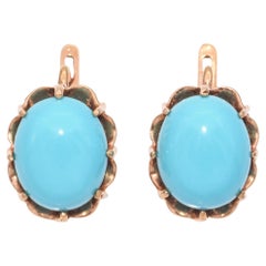 Vintage Yellow Gold Turquoise Cabochon Earrings
