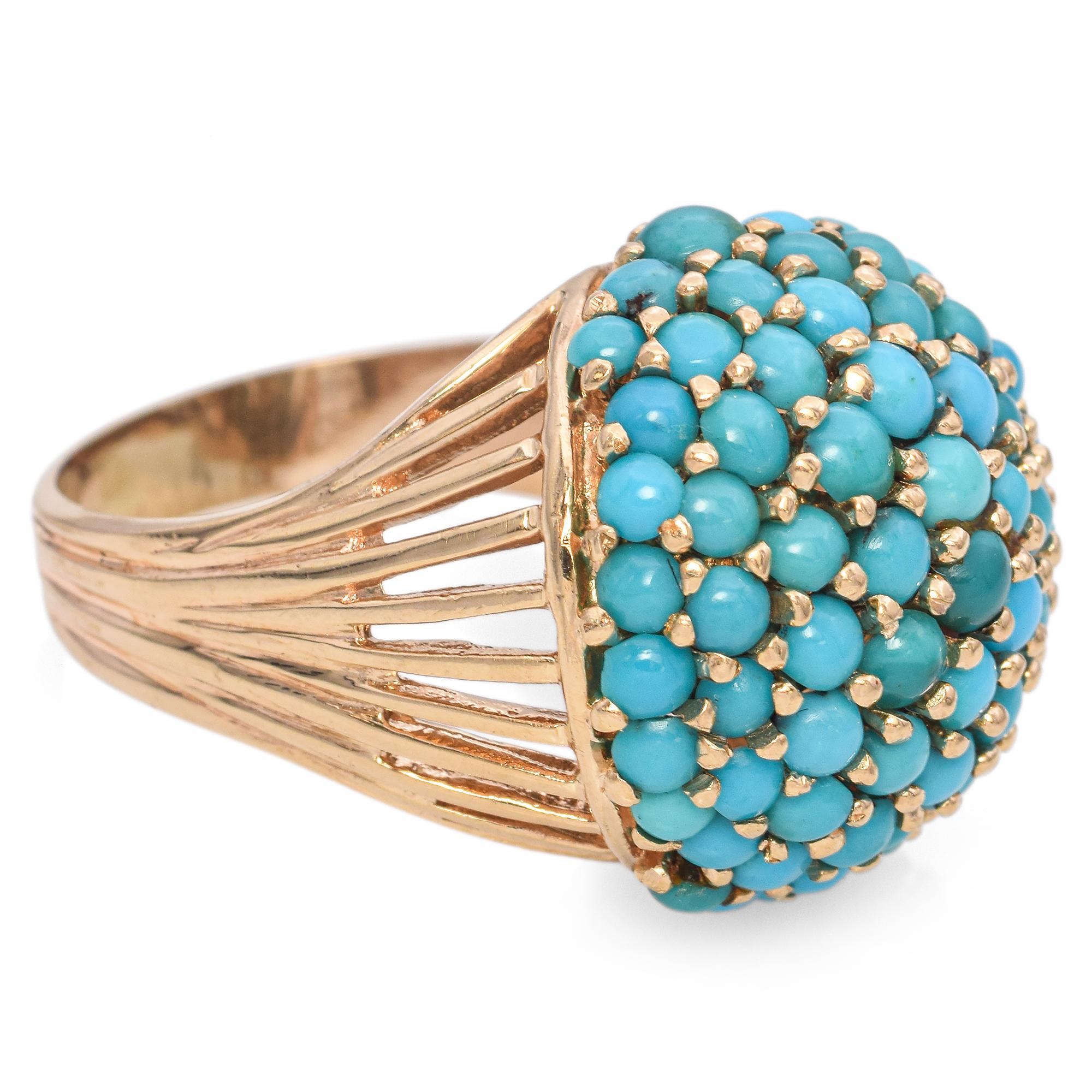 Vintage Gelbgold Türkis Cluster Dome Ring (Cabochon)