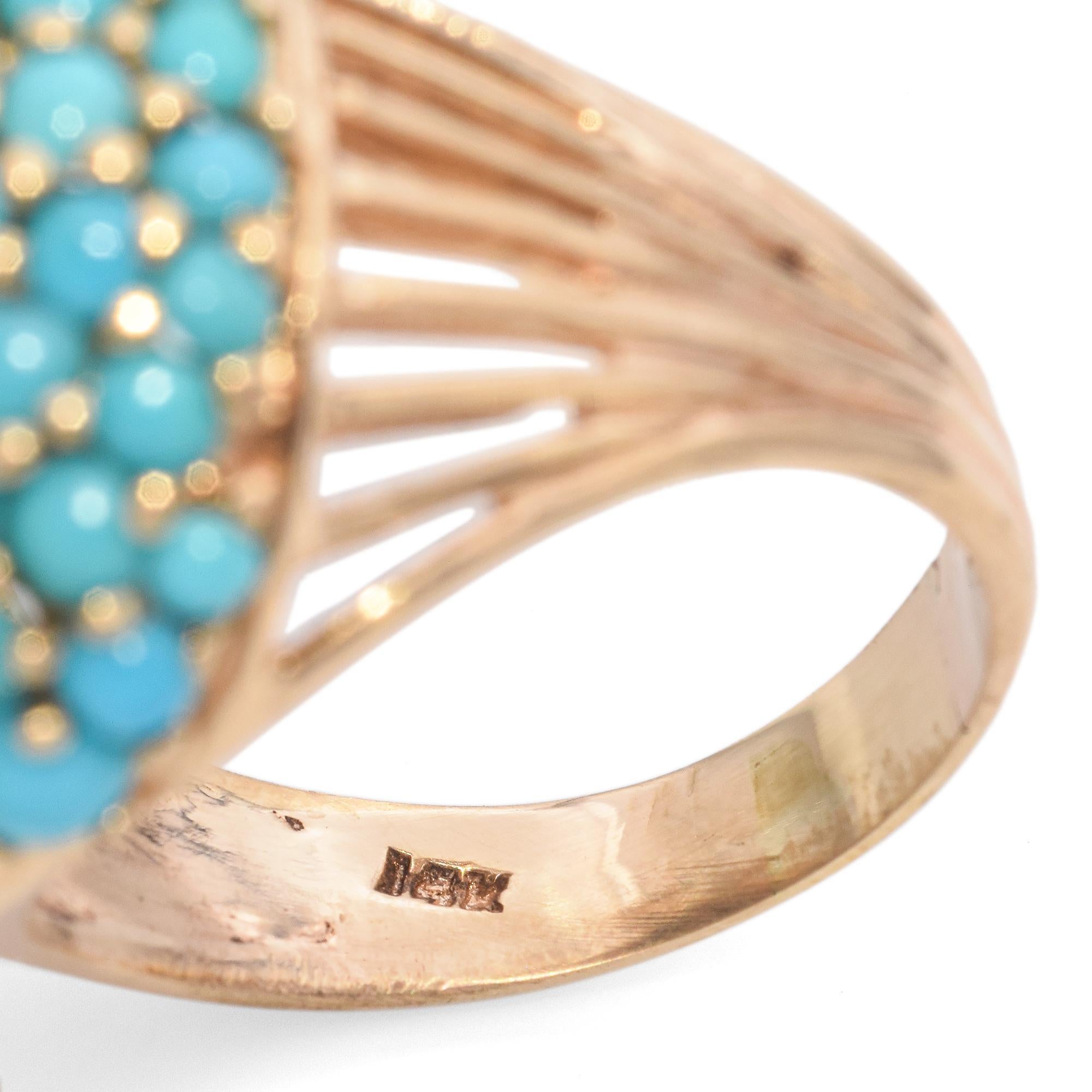 Vintage Gelbgold Türkis Cluster Dome Ring Damen
