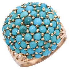 Vintage Gelbgold Türkis Cluster Dome Ring