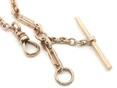 Vintage Yellow Gold Unique Open Watch Chain Link w/ Dog Clip Spring Ring & Bar