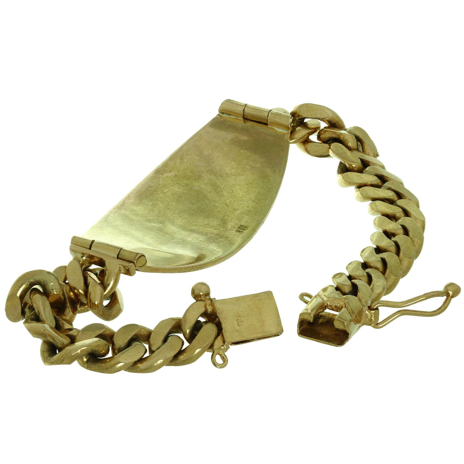 Bracelet d'identification unisexe vintage en or jaune 18 carats en vente 1