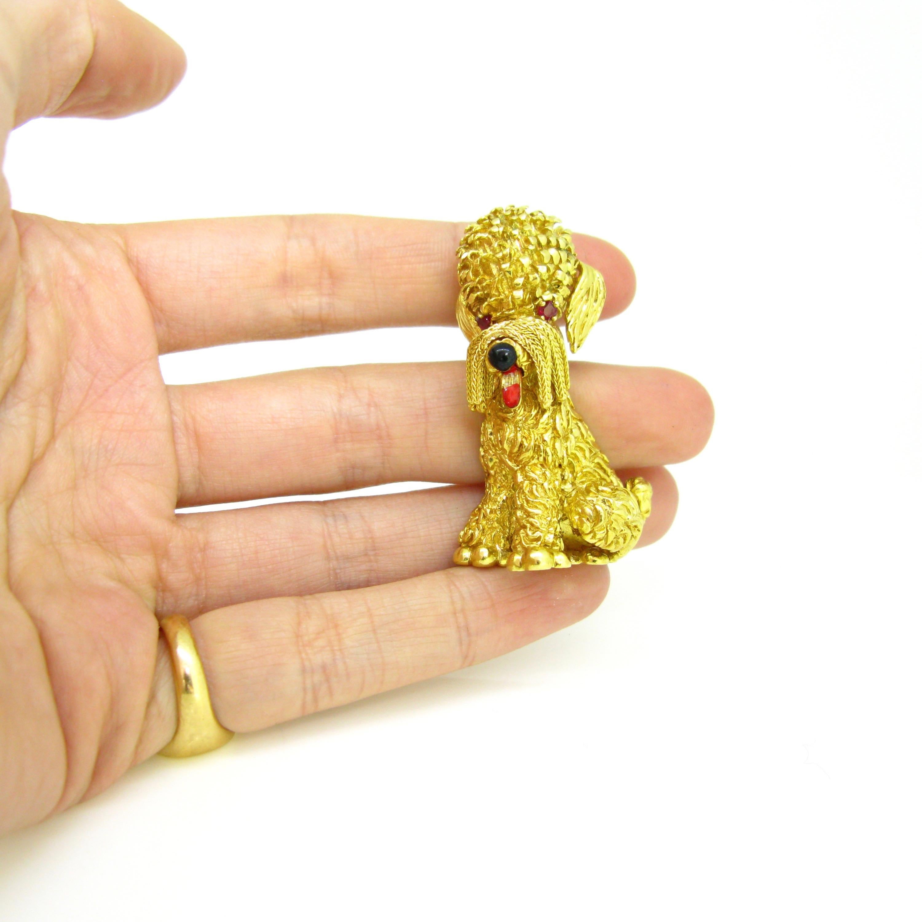 Vintage Yellow Gold Whiskers Tassel Poodle Brooch 2