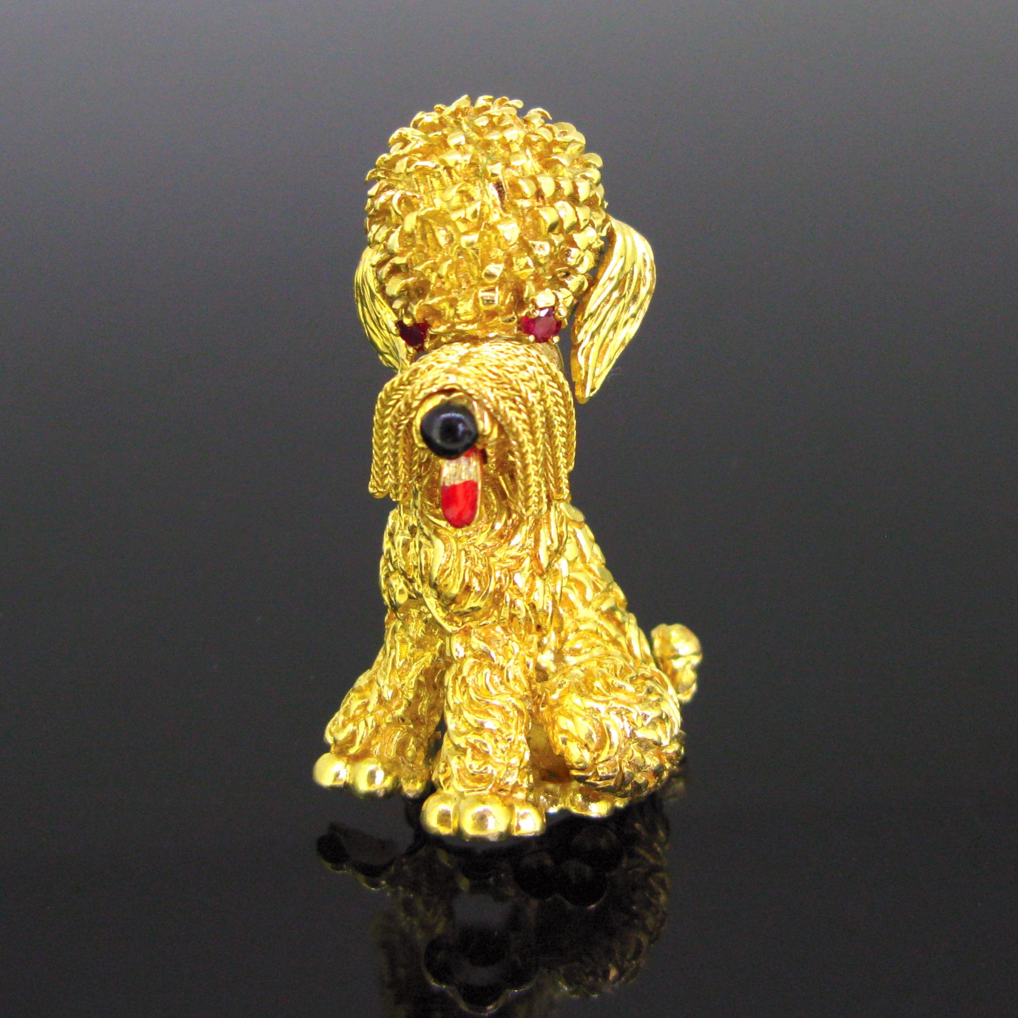 Vintage Yellow Gold Whiskers Tassel Poodle Brooch 3