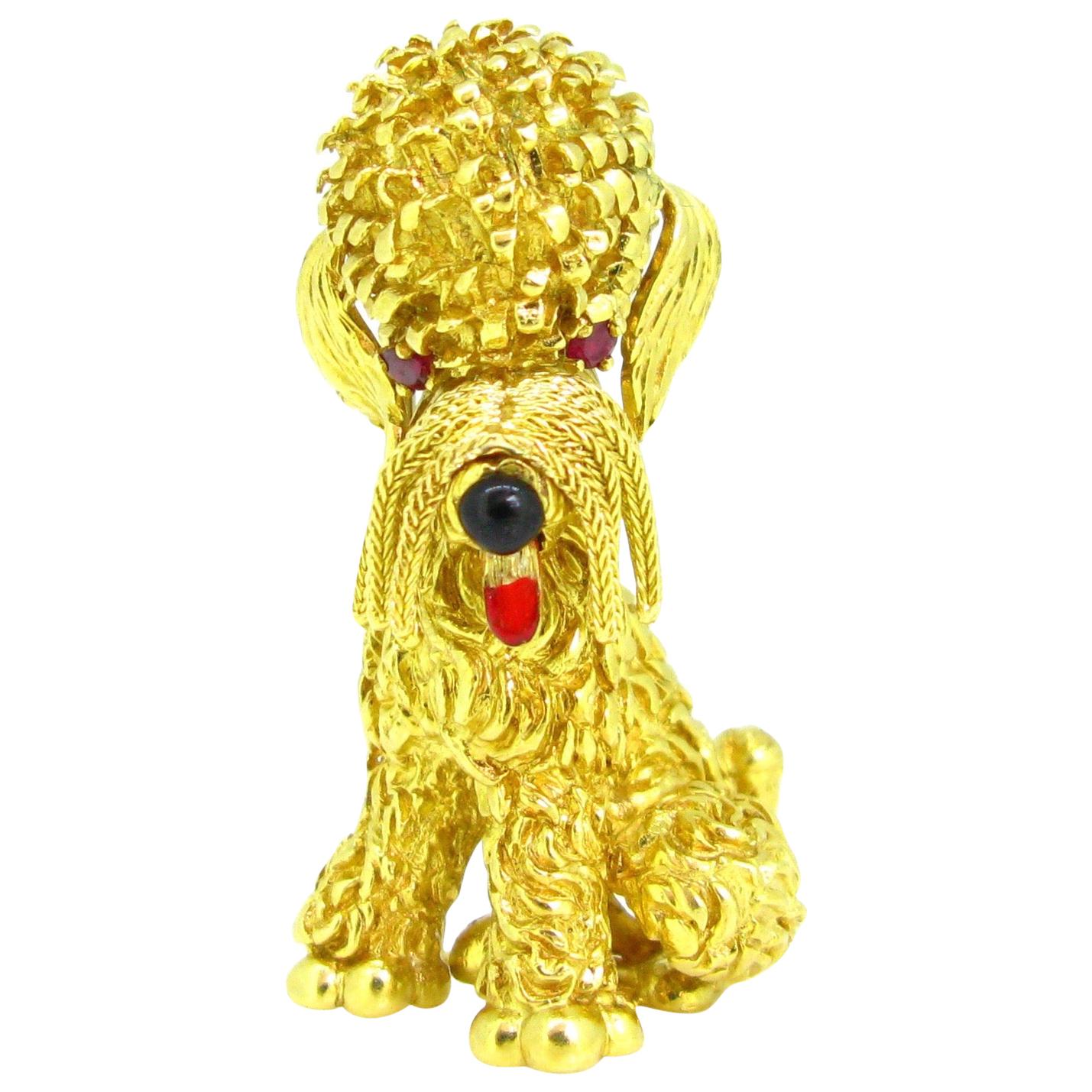 Vintage Yellow Gold Whiskers Tassel Poodle Brooch